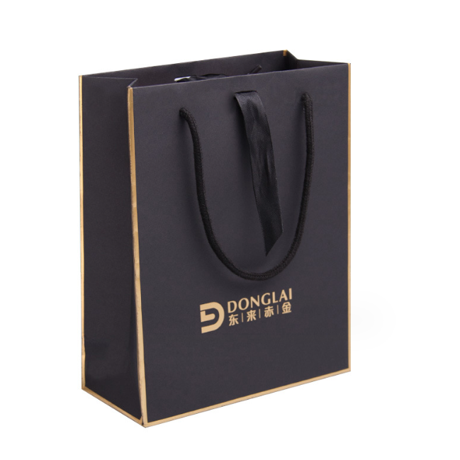 custom printed black gift bags with gold logo